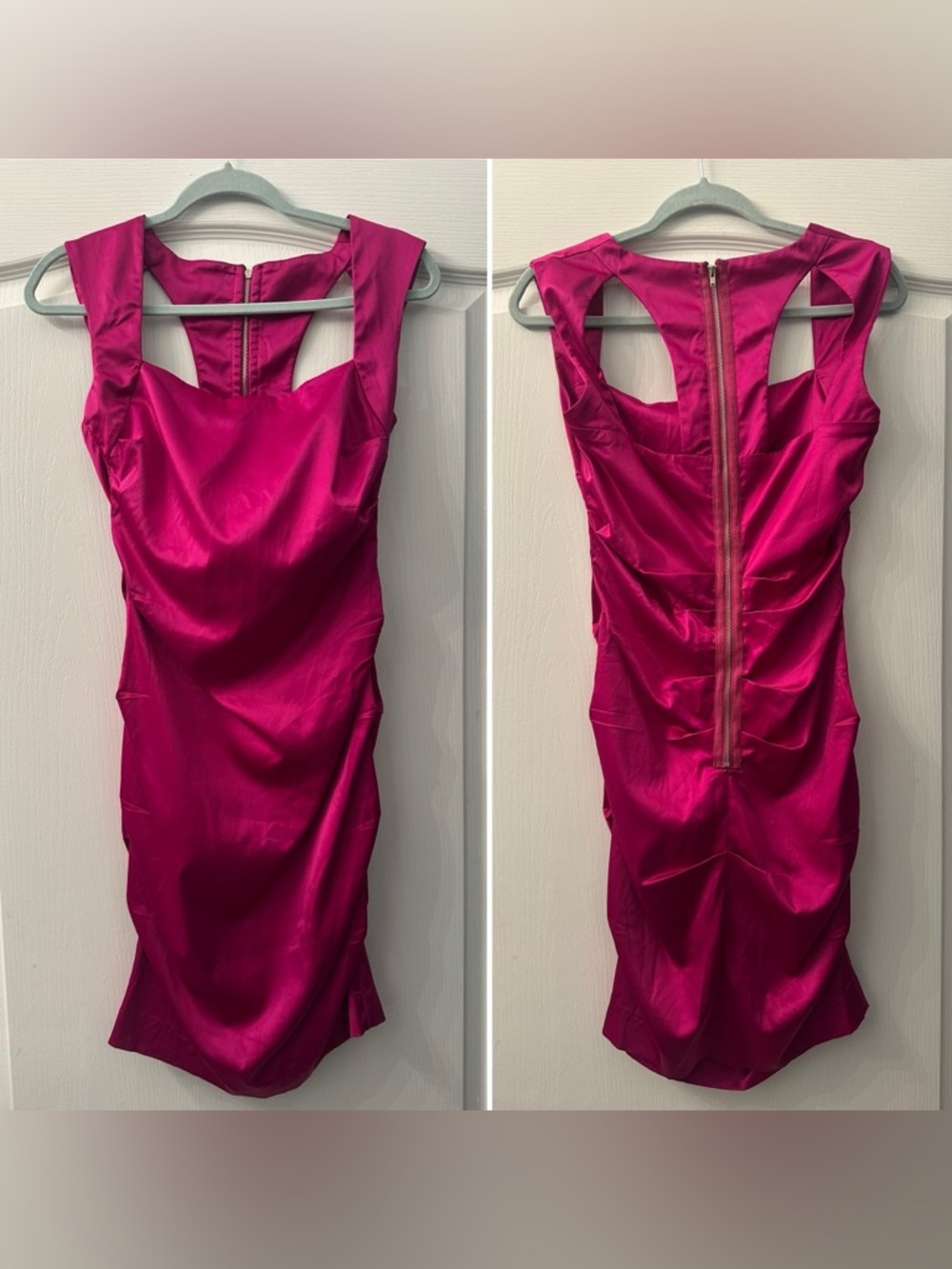 Rubber Ducky Productions, Inc. Hot Pink Satin Mini Dress with Cutout Back S